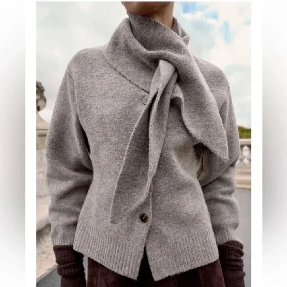 ZARA SCARF KNIT CARDIGAN - Picture 6 of 12